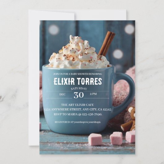 Schokolade mit geschlüpfter Creme Gemütliche Babyd Einladung (Vorderseite)