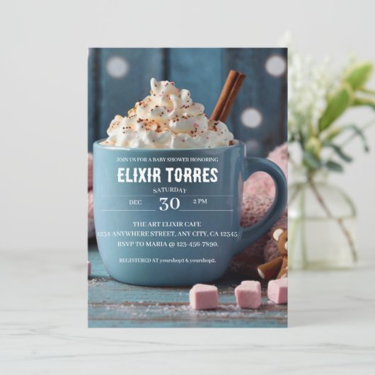 Schokolade mit geschlüpfter Creme Gemütliche Babyd Einladung (Stehend Vorderseite)