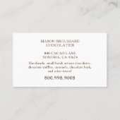 Schokolade mit Kunsthandwerk Visitenkarte (Rückseite)