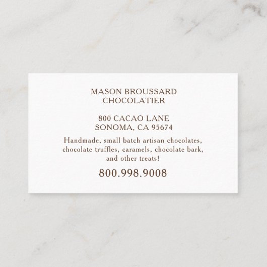 Schokolade mit Kunsthandwerk Visitenkarte (Rückseite)