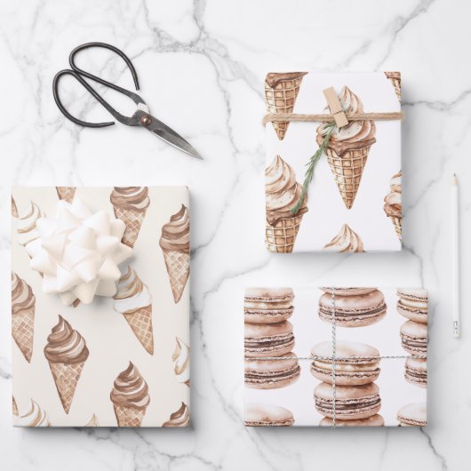 Schokolade Mocha Ice Creme Cones Geburtstag Geschenkpapier Set (Vorderseite)