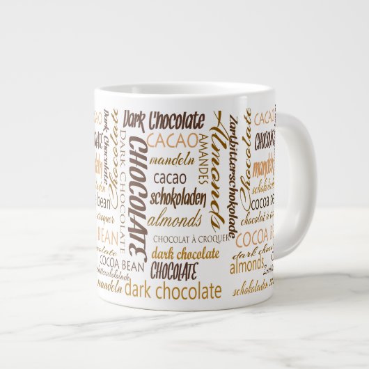 Schokolade Multilingual Typografy Word Cloud Jumbo-Tasse (Vorderseite Rechts)