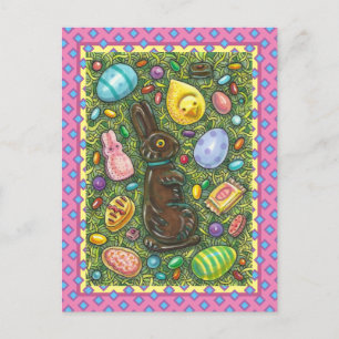 SCHOKOLADE OSTBUNNY, CHICK, EIER, GELLY BEANS FEIERTAGSPOSTKARTE