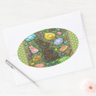 SCHOKOLADE OSTBUNNY, CHICK, EIER, GELLY BEANS OVALER AUFKLEBER