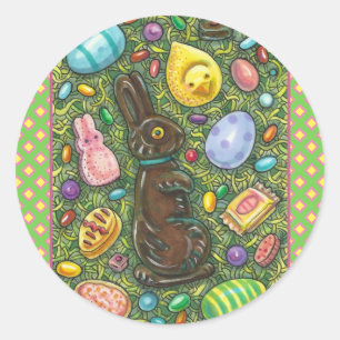 SCHOKOLADE OSTBUNNY, CHICK, EIER, GELLY BEANS RUNDER AUFKLEBER