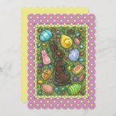 SCHOKOLADE OSTBUNNY, CHICK, GELLENBÄNDER, flach Feiertagskarte (Vorne/Hinten)