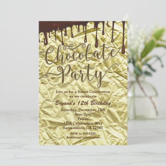 Schokolade Party Gold Imitats Foil Wrapper Einladu Einladung (Stehend Vorderseite)