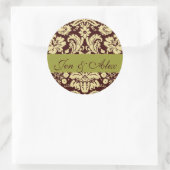 Schokolade Pistachio Bride Groom Damask Hochzeit Runder Aufkleber (Tasche)