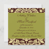 Schokolade Pistachio Damask Einladung Hochzeit (Rückseite)