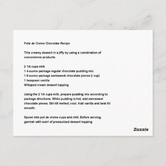 Schokolade Postkarte (Rückseite)