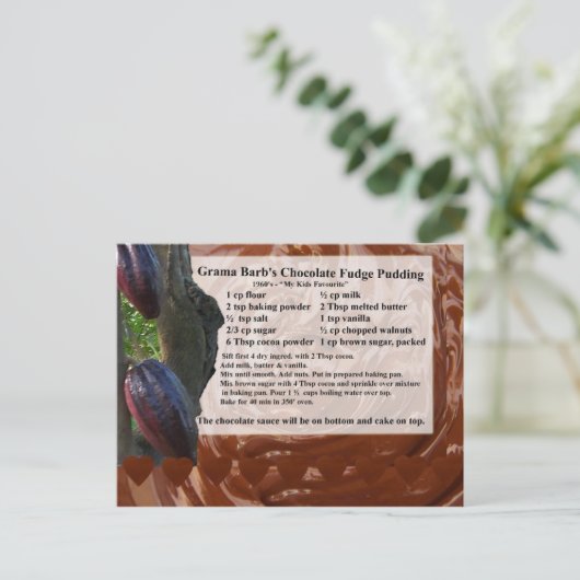 Schokolade Pudding Rezept Postkarte (Stehend Vorderseite)