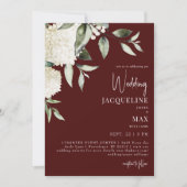 Schokolade, Red White Hydrangeas Hochzeit Einladung (Vorderseite)