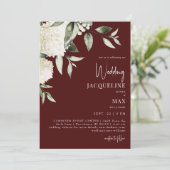 Schokolade, Red White Hydrangeas Hochzeit Einladung (Stehend Vorderseite)