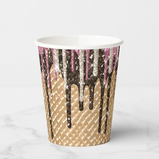 Schokolade Rosa Eiscreme Glitzer Tropfen Pappbecher (Links)