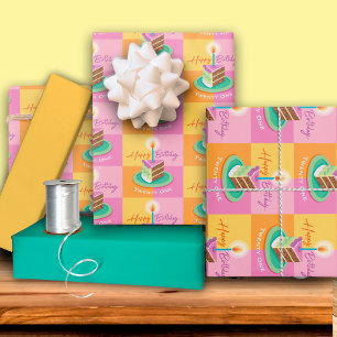 Schokolade Rosa Kuchen 21. Geburtstag Geschenkpapier Set