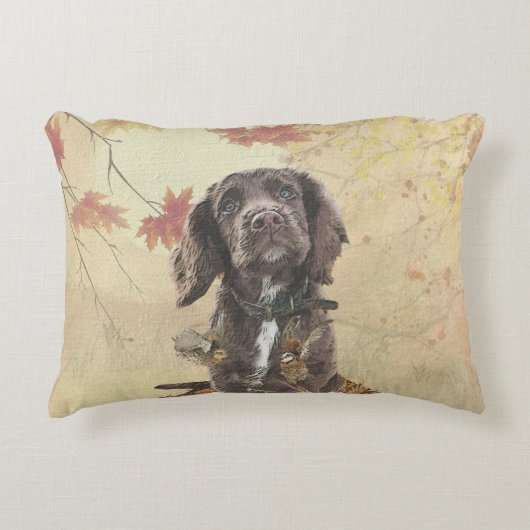 Schokolade-Spaniel-Welpe Dekokissen (Vorderseite)