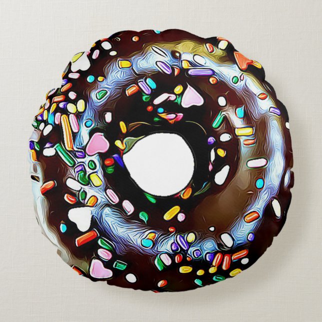 Schokolade Sprinkle Donut Doppelseitiges Rundkisse Rundes Kissen (Vorderseite)