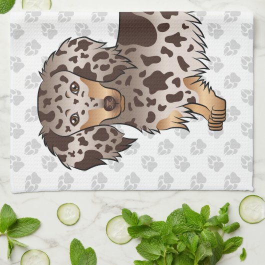 Schokolade & Tan Daple Long Hair Dackel & Paws Geschirrtuch (Gefaltet)