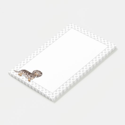 Schokolade & Tan Daple Long Hair Dackel & Paws Post-it Klebezettel (angewinkelt)