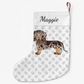 Schokolade & Tan Dapple Kurz Haare Dackel & Name Kleiner Weihnachtsstrumpf (Rückseite)