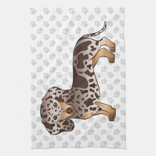 Schokolade & Tan Dapple Kurz Haare Dackel & Paws Geschirrtuch (Vertikal)