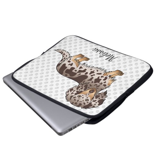Schokolade & Tan Dapple Long Hair Dackel & Name Laptopschutzhülle (Vorne Knopf)