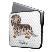 Schokolade & Tan Dapple Long Hair Dackel & Name Laptopschutzhülle (Vorderseite Links)