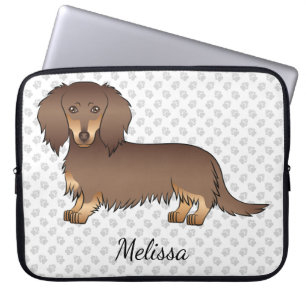 Schokolade & Tan Lange Haare Dackel Hund & Text Laptopschutzhülle