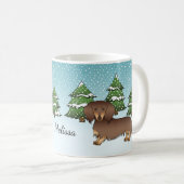 Schokolade & Tan Long Hair Dackel Winterwald Kaffeetasse (VorderseiteRechts)