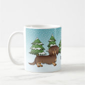 Schokolade & Tan Long Hair Dackel Winterwald Kaffeetasse (Links)