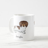 Schokolade & Tan Piebald Long Hair Dackel & Name Kaffeetasse (Vorderseite Links)
