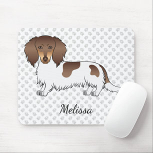 Schokolade & Tan Piebald Long Hair Dackel & Name Mousepad
