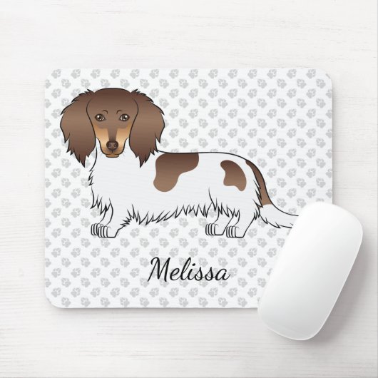 Schokolade & Tan Piebald Long Hair Dackel & Name Mousepad (Mit Mouse)
