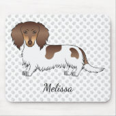 Schokolade & Tan Piebald Long Hair Dackel & Name Mousepad (Vorne)
