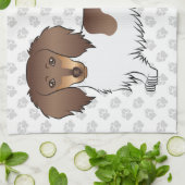 Schokolade & Tan Piebald Long Hair Dackel & Paws Geschirrtuch (Gefaltet)