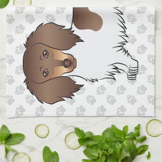 Schokolade & Tan Piebald Long Hair Dackel & Paws Geschirrtuch (Gefaltet)