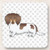 Schokolade & Tan Piebald Long Hair Dackel & Paws Getränkeuntersetzer (Vorderseite)