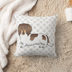 Schokolade & Tan Piebald Long Hair Dackel & Paws Kissen