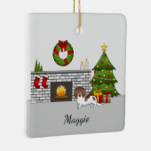 Schokolade & Tan Pied Long Hair Dackel Weihnachten Keramikornament (Rechts)