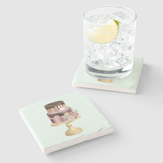 Schokolade Tropfen und Rose Gold Luxus Cake Steinuntersetzer (Seitenansicht)