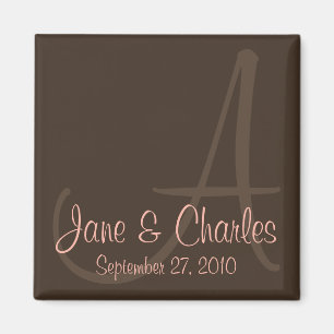 Schokolade u. rosa Monogramm • Save the Date Magnet