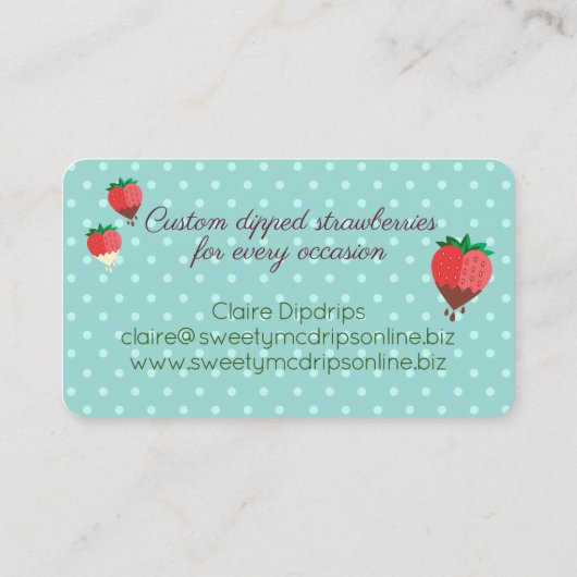 Schokolade überzogene Erdbeerfrüchte Visitenkarte (Rückseite)