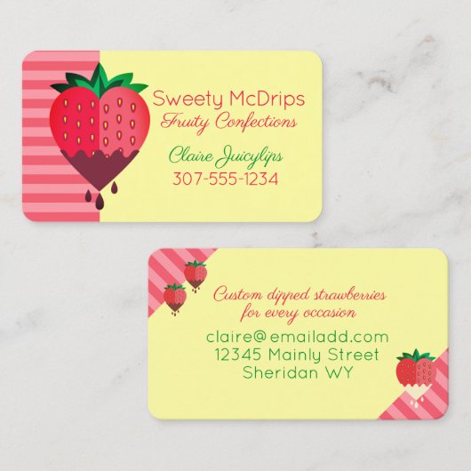 Schokolade überzogene Erdbeerfrüchte Visitenkarte (Vorne/Hinten)