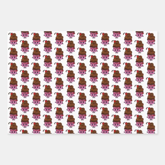 Schokolade und Erdbeeren Cupcakes Glücklich zum Ge Geschenkpapier Set (Vorderseite 3)