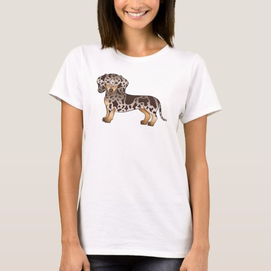 Schokolade und Tan Daple Kurz Hair Dackel Hund T-Shirt (Vorderseite)