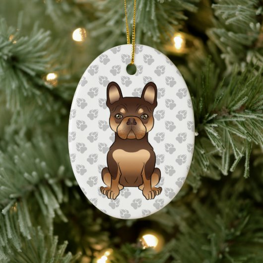 Schokolade und Tan French Bulldog Niedlicher Hund Keramik Ornament (Baum)