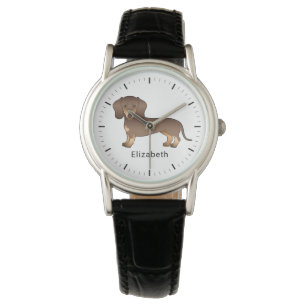 Schokolade und Tan Kurz Haare Dackel & Name Armbanduhr