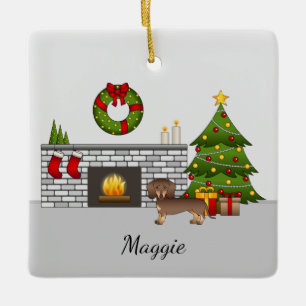Schokolade und Tan Kurz Hair Dackel - Weihnachten Keramikornament