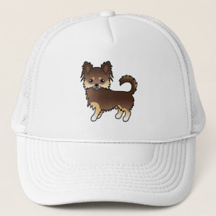 Schokolade und Tan Long Coat Chihuahua Cartoon Dog Truckerkappe