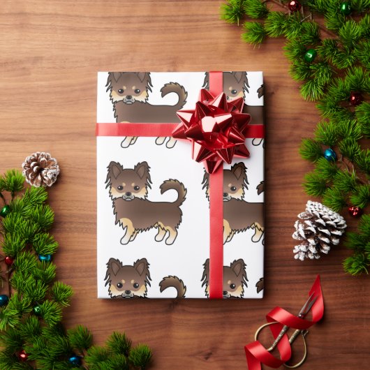 Schokolade und Tan Long Coat Chihuahua Dog Muster Geschenkpapier (Feiertagsgeschenk)